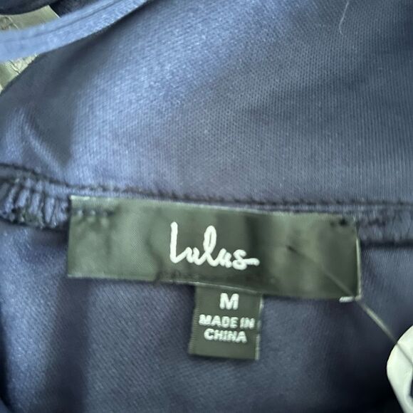 Lulus Glorious Chicness Navy Tulle Pleated Puff Sleeve Midi Dress Medium New - Picture 13 of 13